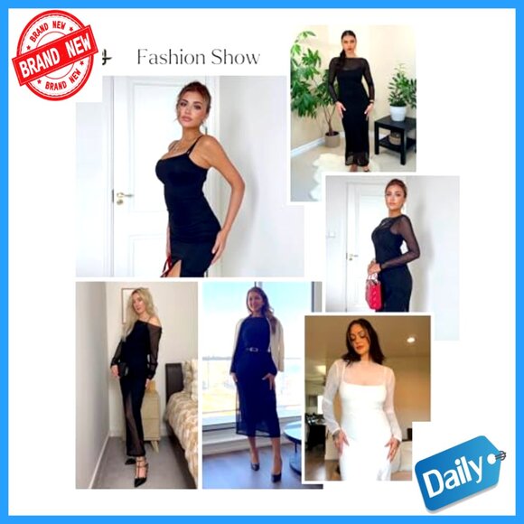 Mesh Shapewear Dress Corset Two Piece Club Outfit Slit Elegant Evening Wear - Picture 2 of 7